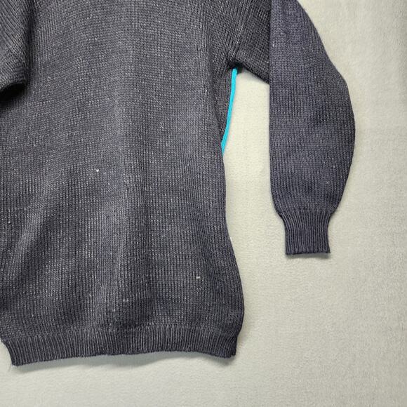 Vintage Womens Sweater Large Dana Scott Black Teal Holiday Embellished Tunic 90s - Picture 15 of 15